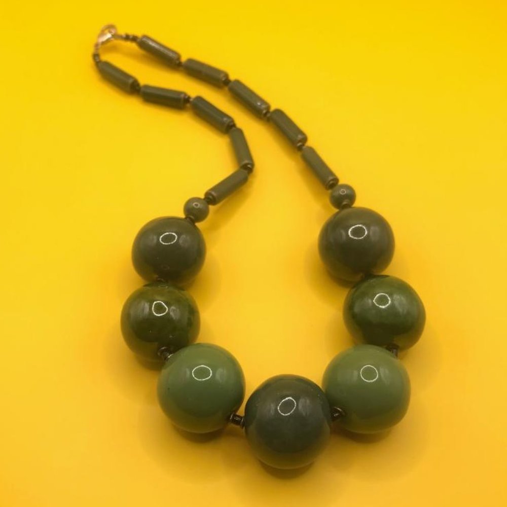 Kazuri Large Green Ceramic Beads Statement Neckla… - image 5